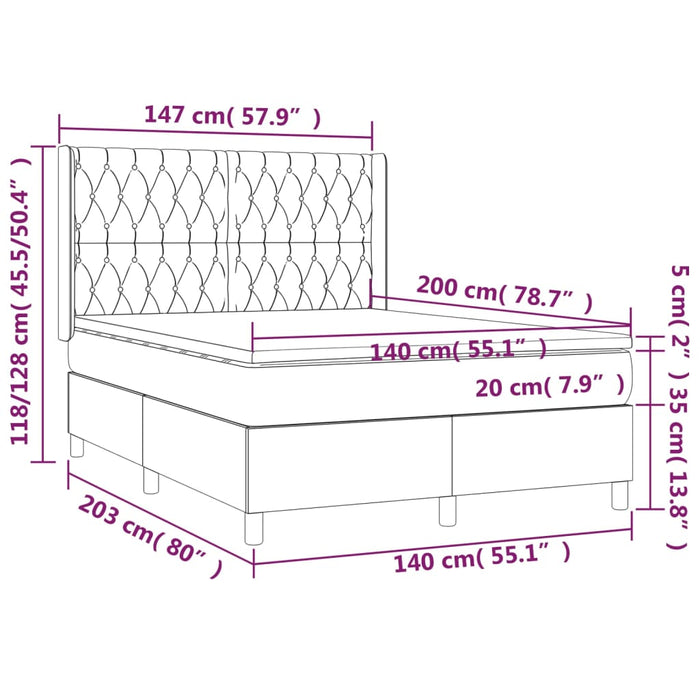 Giroletto a Molle con Materasso Grigio Chiaro 140x200cm Tessuto cod mxl 37299