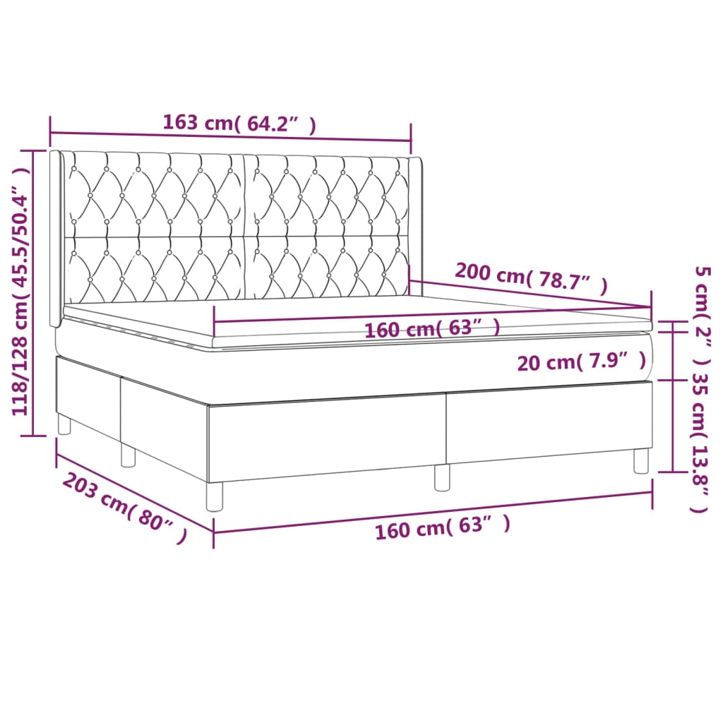 Giroletto a Molle con Materasso Marrone Scuro 160x200cm Tessuto cod mxl 49334