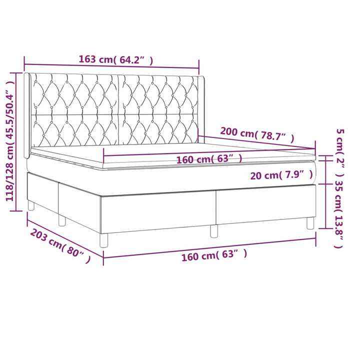 Giroletto a Molle con Materasso Marrone Scuro 160x200cm Tessuto cod mxl 49334