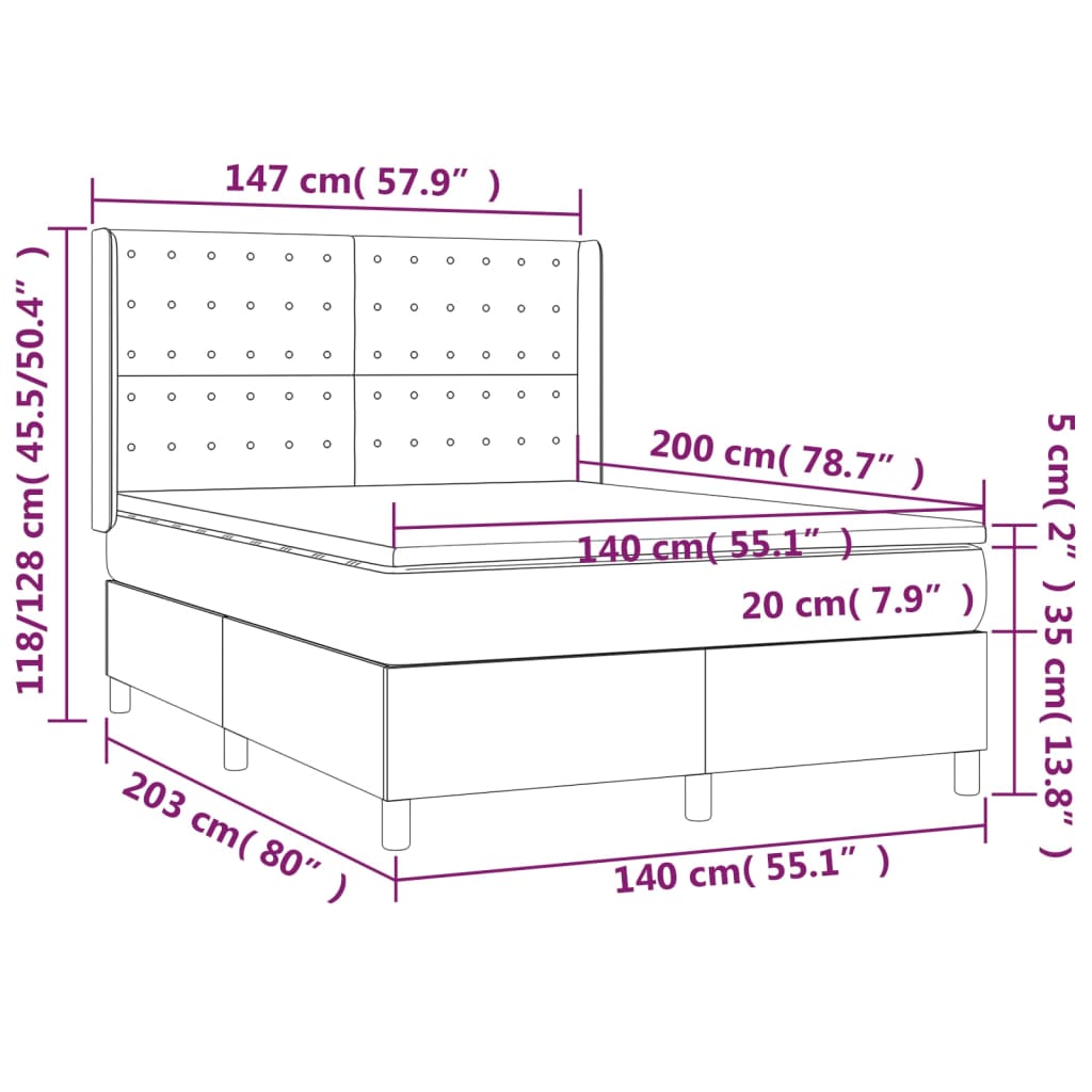 Giroletto a Molle con Materasso Grigio Scuro 140x200cm Tessuto cod mxl 40180