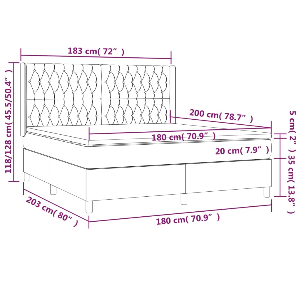 Giroletto a Molle con Materasso Grigio Chiaro180x200 cm Tessuto cod mxl 62422