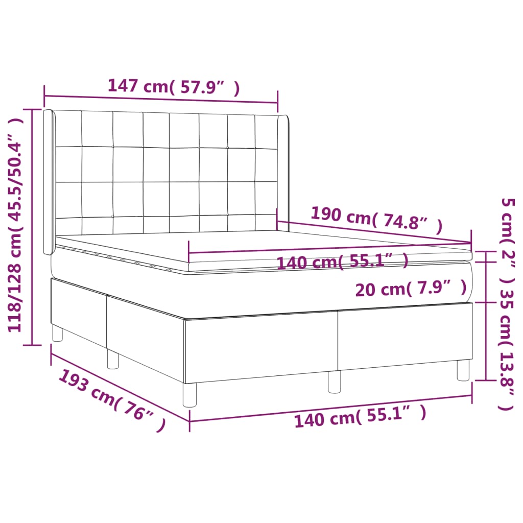 Giroletto a Molle con Materasso Rosa 140x190 cm in Velluto 3132680