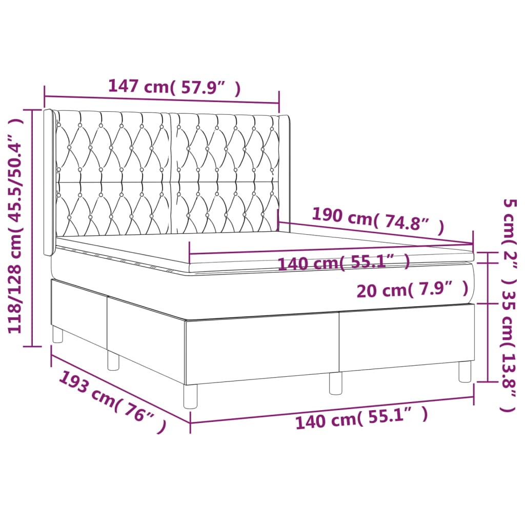 Giroletto a Molle con Materasso Rosa 140x190 cm in Velluto 3132860