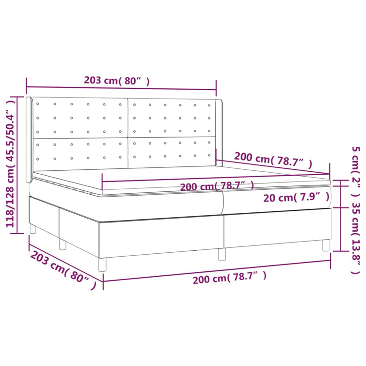 Giroletto a Molle con Materasso Grigio Chiaro 200x200cm Velluto cod mxl 64477