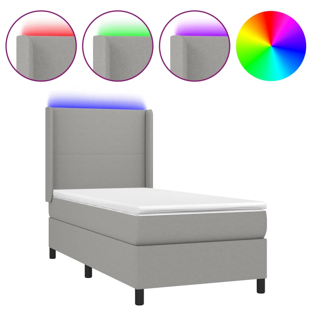 Letto a Molle Materasso e LED Grigio Chiaro 80x200 cm Tessuto 3138109