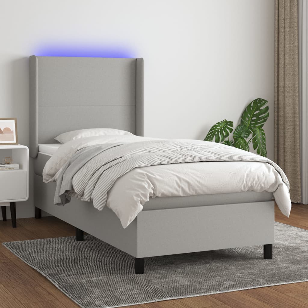 Letto a Molle Materasso e LED Grigio Chiaro 80x200 cm Tessuto cod mxl 35477