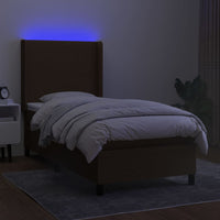 Letto a Molle Materasso e LED Marrone Scuro 80x200cm in Tessuto cod mxl 56120