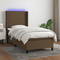 Letto a Molle Materasso e LED Marrone Scuro 80x200cm in Tessuto cod mxl 56120