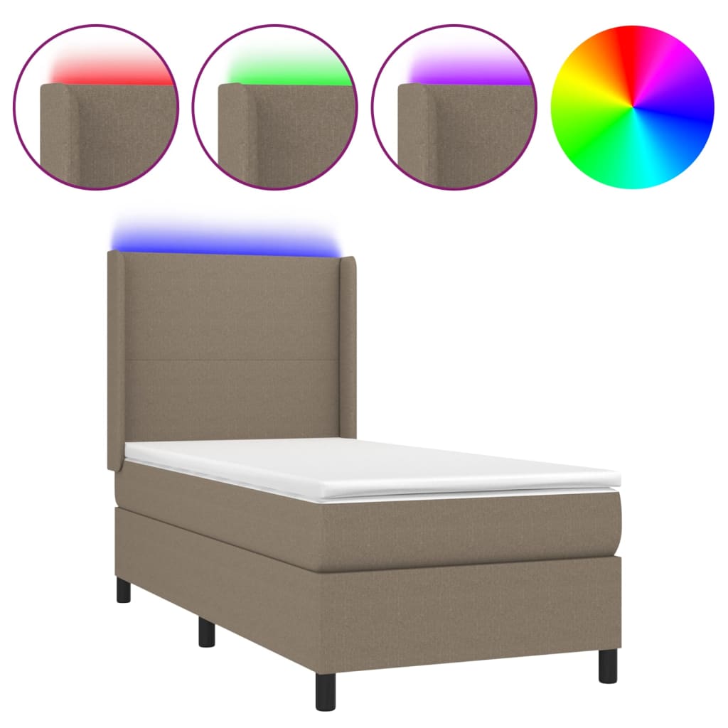 Letto a Molle con Materasso e LED Tortora 80x200 cm in Tessuto 3138113