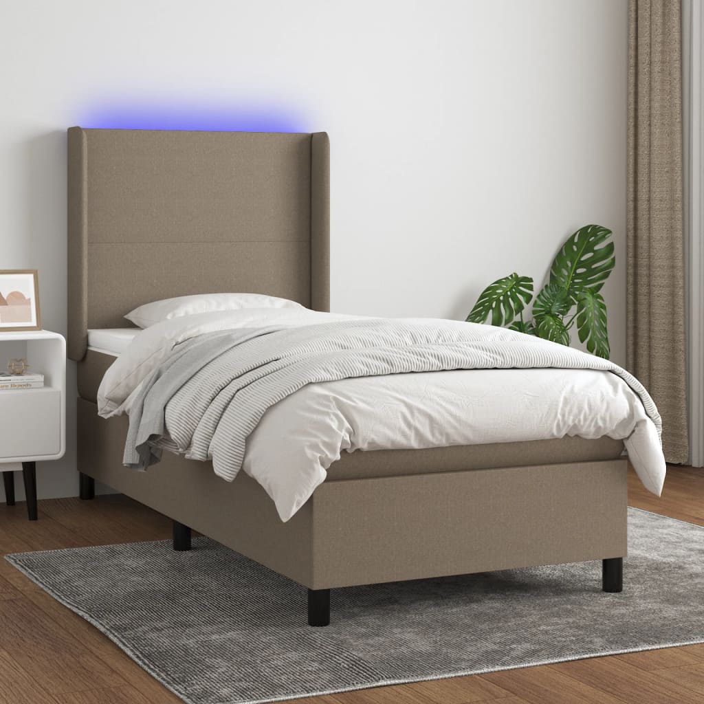 Letto a Molle con Materasso e LED Tortora 80x200 cm in Tessuto cod mxl 61285