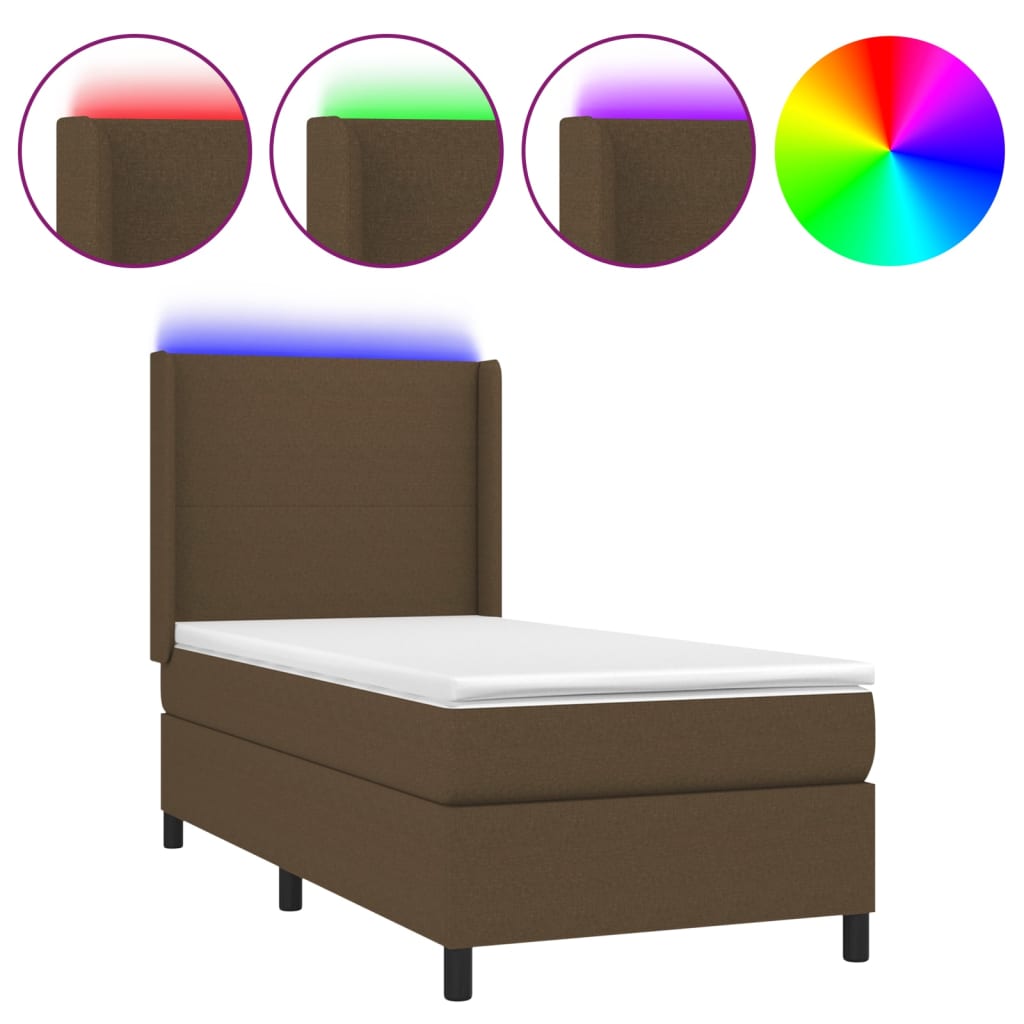 Letto a Molle Materasso e LED Marrone Scuro 90x190cm in Tessuto 3138120