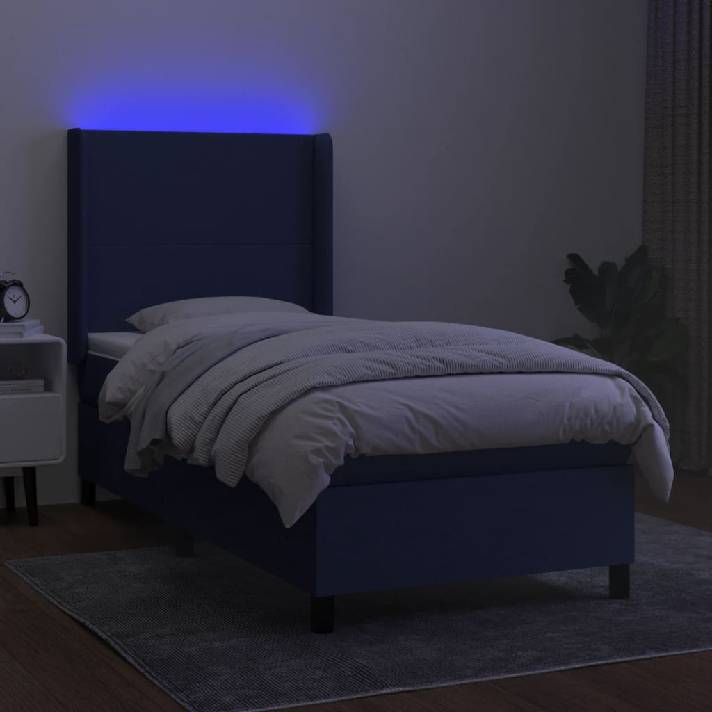 Letto a Molle con Materasso e LED Blu 90x190 cm in Tessuto cod mxl 67025