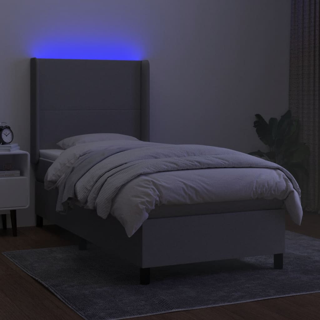 Letto a Molle Materasso e LED Grigio Chiaro 100x200 cm Tessuto cod mxl 66465