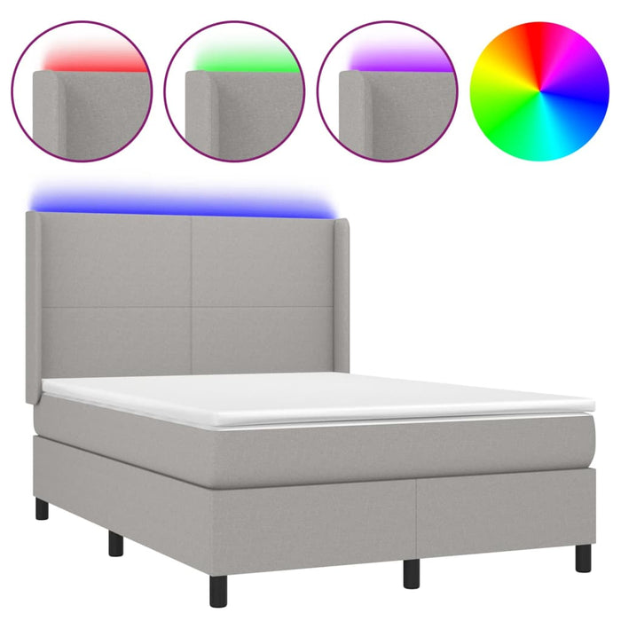 Letto a Molle Materasso e LED Grigio Chiaro 140x190 cm Tessuto 3138149