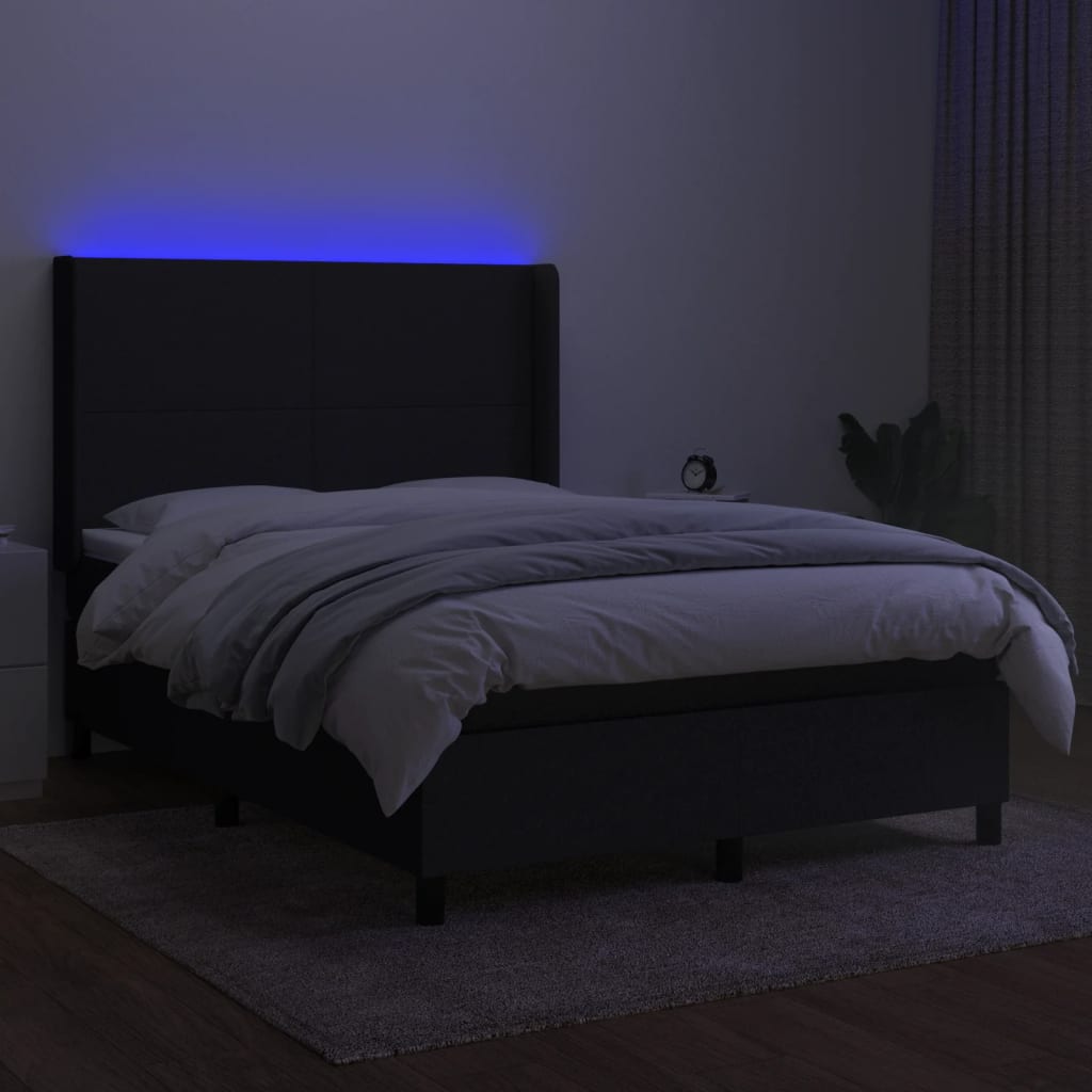 Letto a Molle con Materasso e LED Nero 140x190 cm in Tessutocod mxl 99297