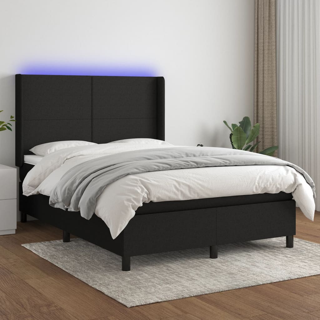 Letto a Molle con Materasso e LED Nero 140x190 cm in Tessutocod mxl 99297