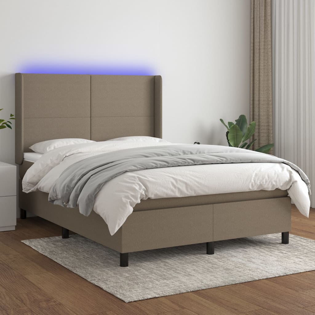 Letto a Molle con Materasso e LED Tortora 140x190 cm in Tessutocod mxl 99296