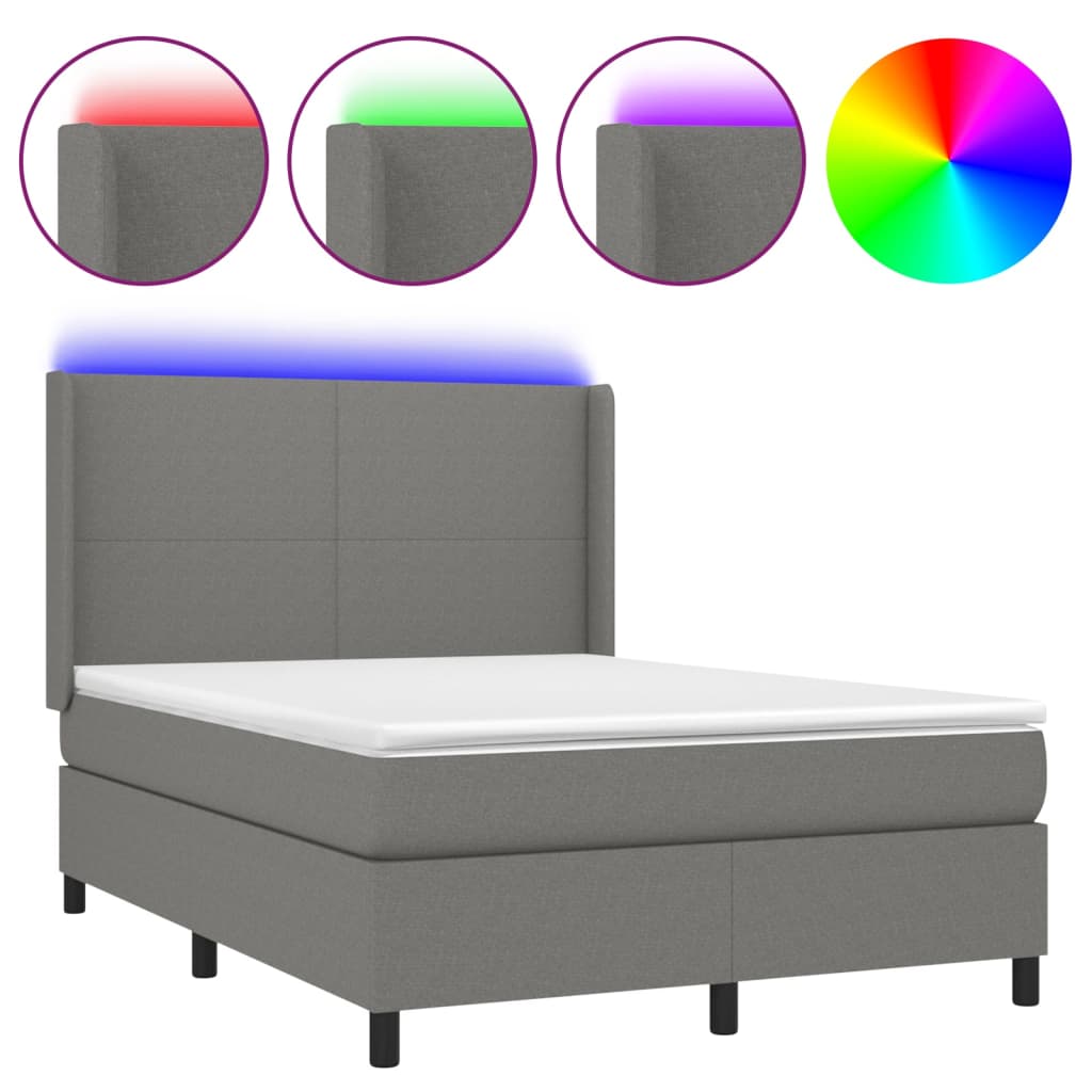 Letto a Molle Materasso e LED Grigio Scuro 140x200cm in Tessuto cod mxl 40190