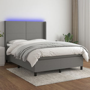 Letto a Molle Materasso e LED Grigio Scuro 140x200cm in Tessuto 3138158