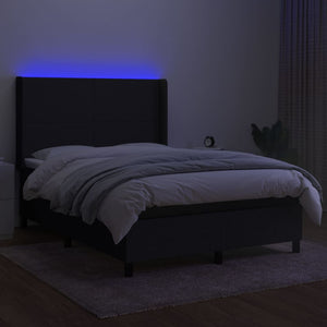 Letto a Molle con Materasso e LED Nero 140x200 cm in Tessuto cod mxl 35219