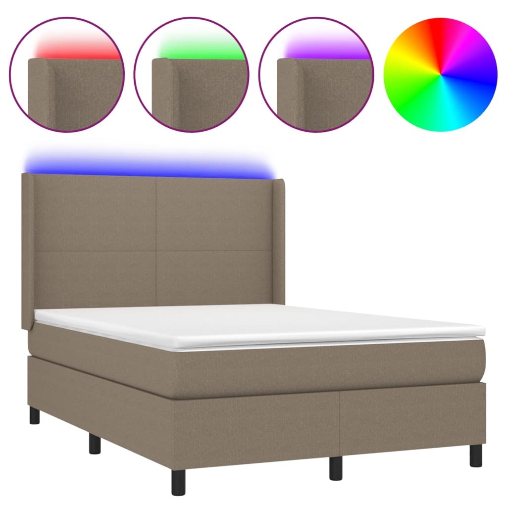 Letto a Molle con Materasso e LED Tortora 140x200 cm in Tessuto cod mxl 35685