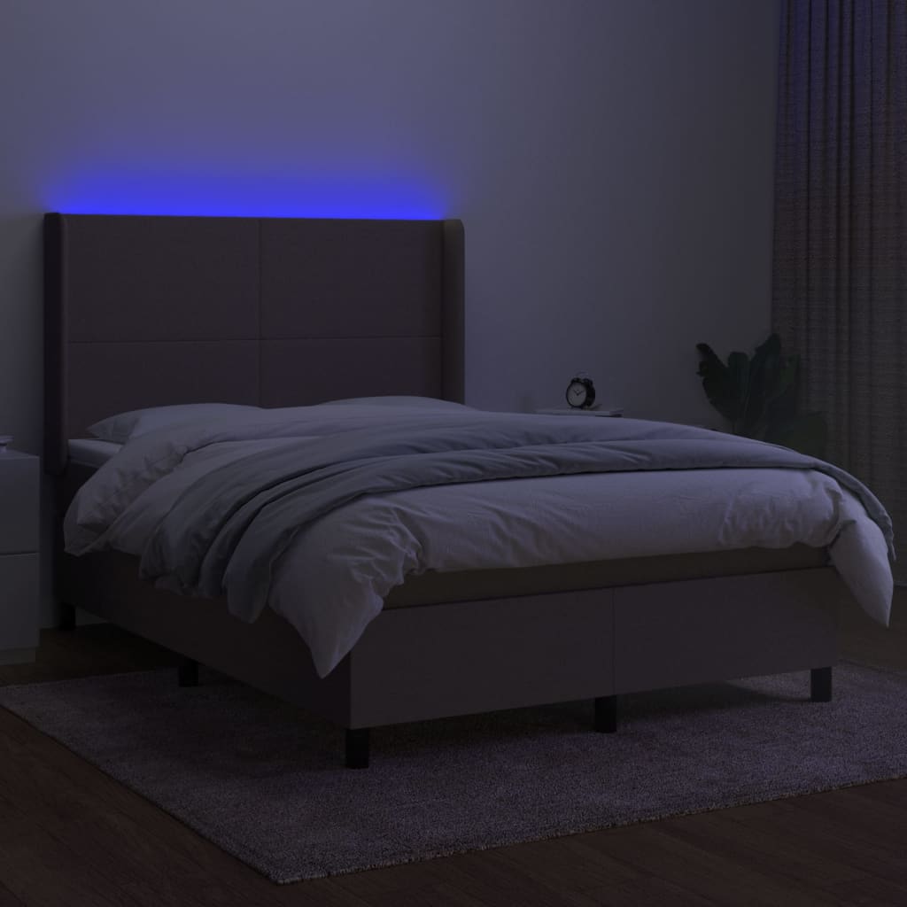 Letto a Molle con Materasso e LED Tortora 140x200 cm in Tessuto cod mxl 35685