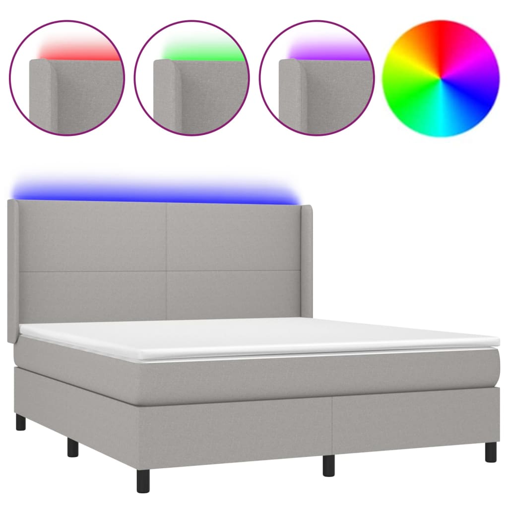 Letto a Molle Materasso e LED Grigio Chiaro 160x200 cm Tessuto cod mxl 35104