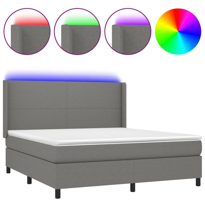 Letto a Molle Materasso e LED Grigio Scuro 160x200cm in Tessuto 3138166