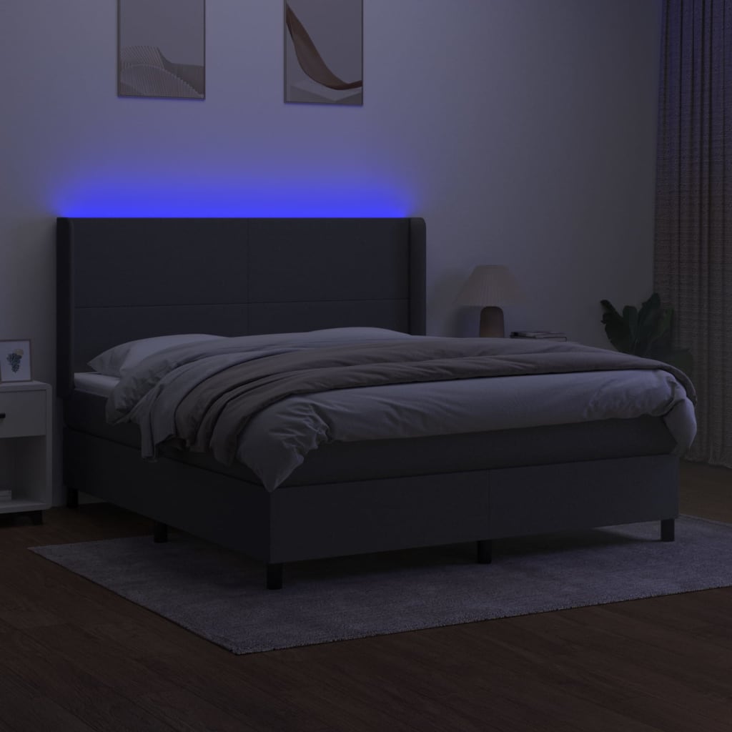 Letto a Molle Materasso e LED Grigio Scuro 160x200cm in Tessuto 3138166