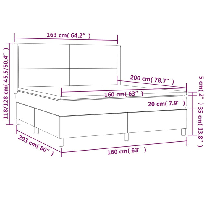 Letto a Molle Materasso e LED Grigio Scuro 160x200cm in Tessuto 3138166