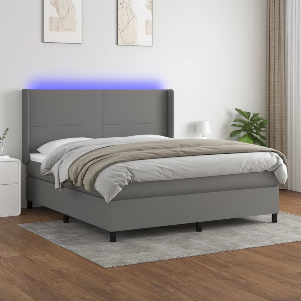 Letto a Molle Materasso e LED Grigio Scuro 180x200cm in Tessuto 3138174