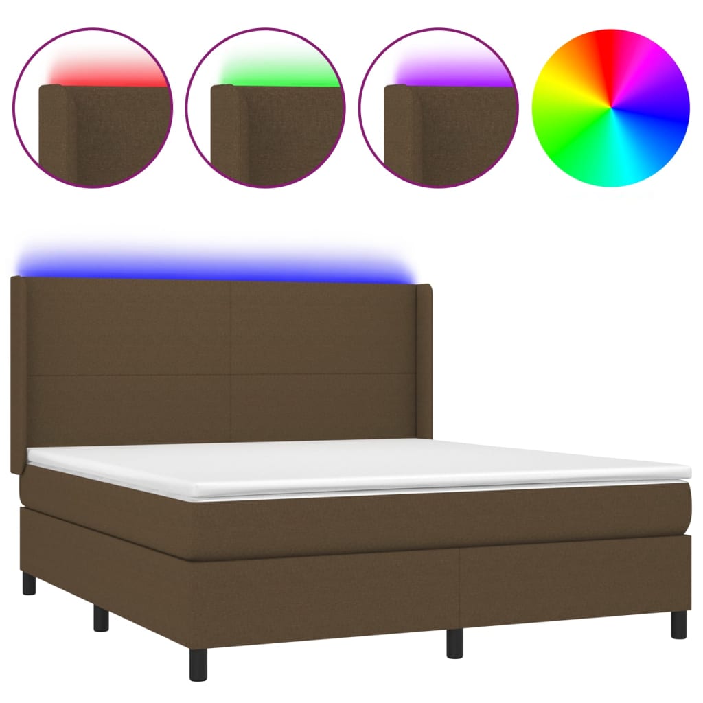 Letto a Molle Materasso e LED MarroneScuro 180x200cm in Tessuto 3138176