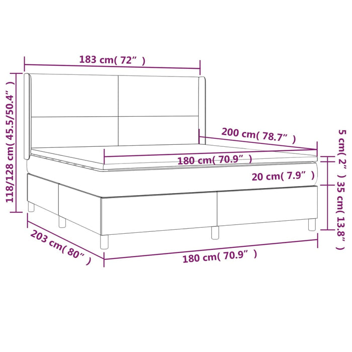 Letto a Molle Materasso e LED MarroneScuro 180x200cm in Tessuto 3138176