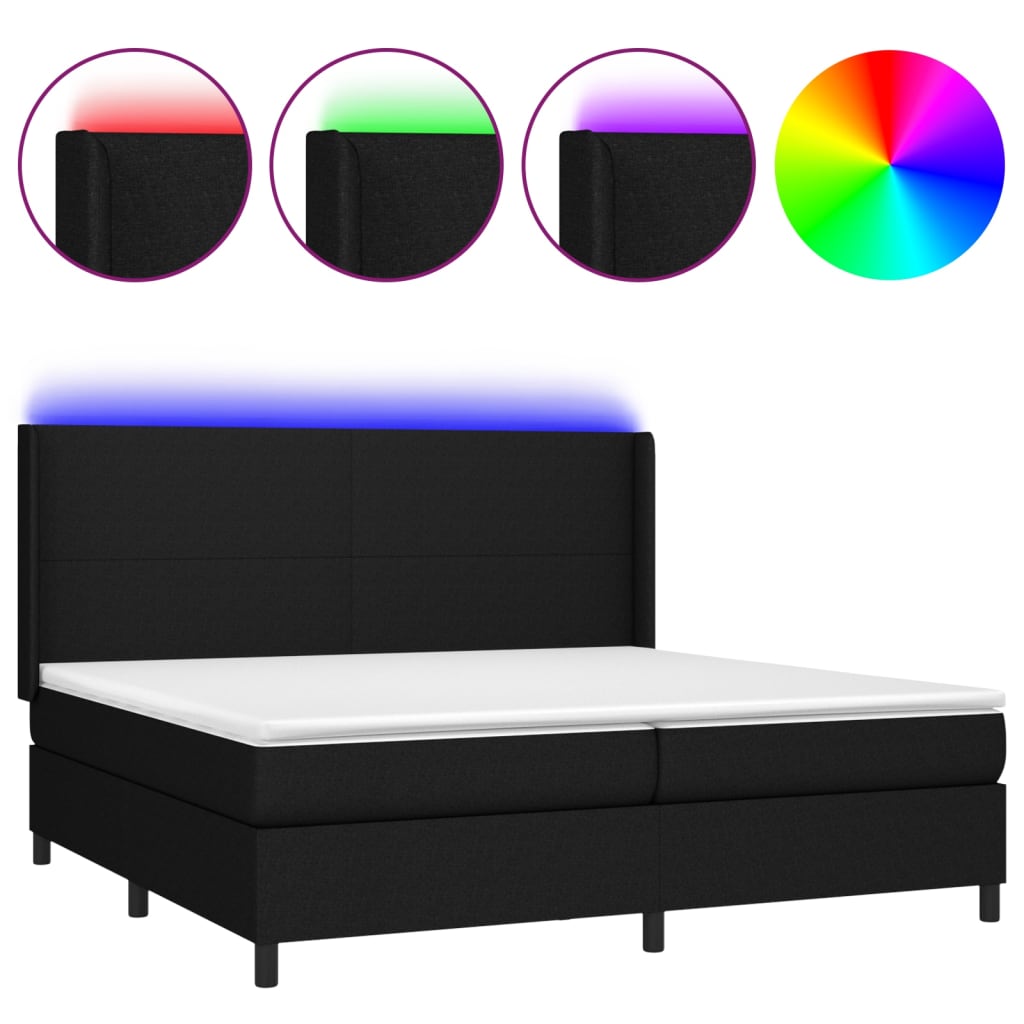 Letto a Molle Materasso e LED Nero 200x200cm in Tessuto 3138183