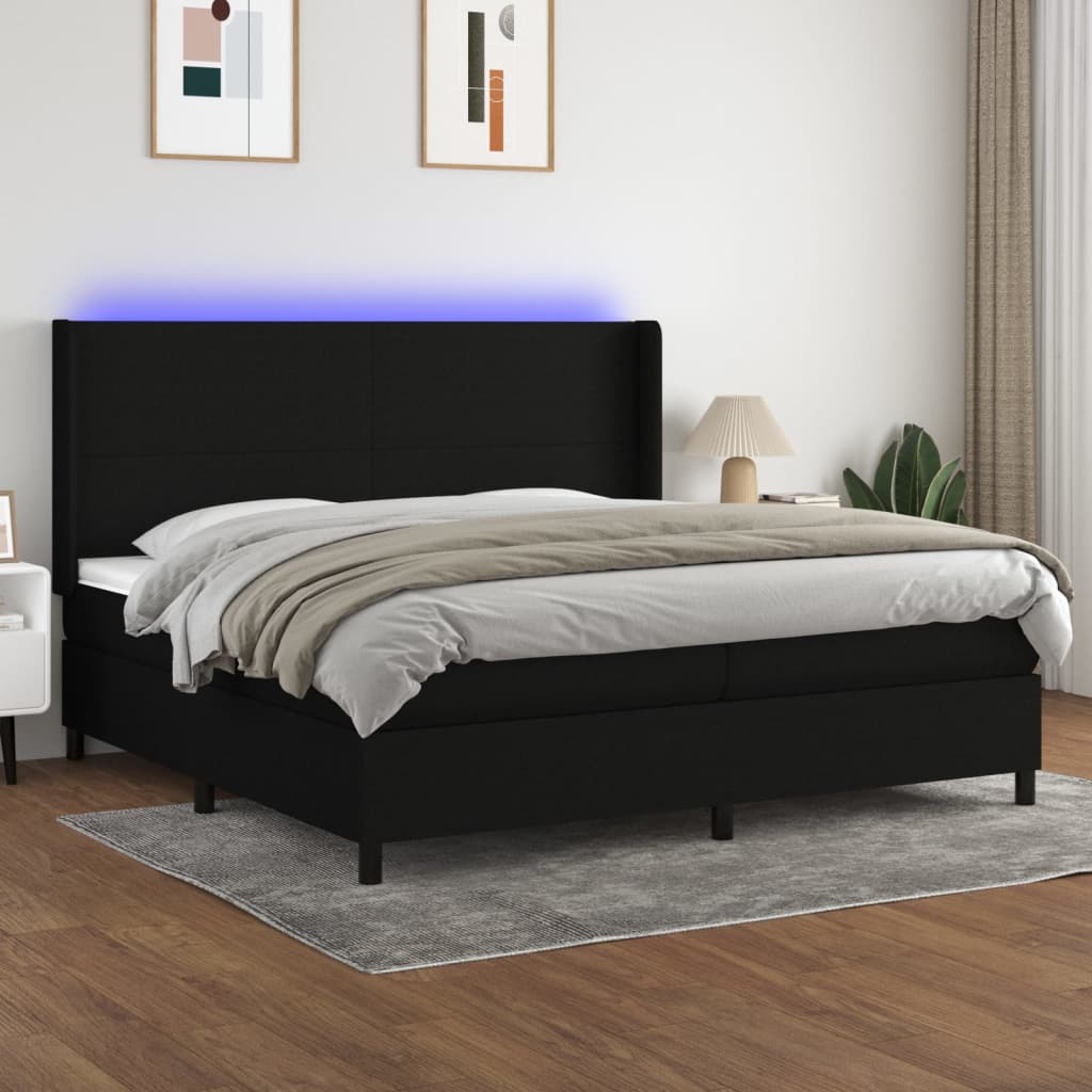 Letto a Molle Materasso e LED Nero 200x200cm in Tessuto 3138183