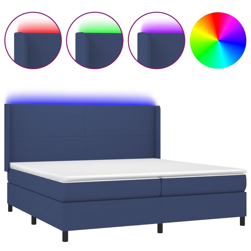 Letto a Molle Materasso e LED Blu 200x200cm in Tessuto 3138187