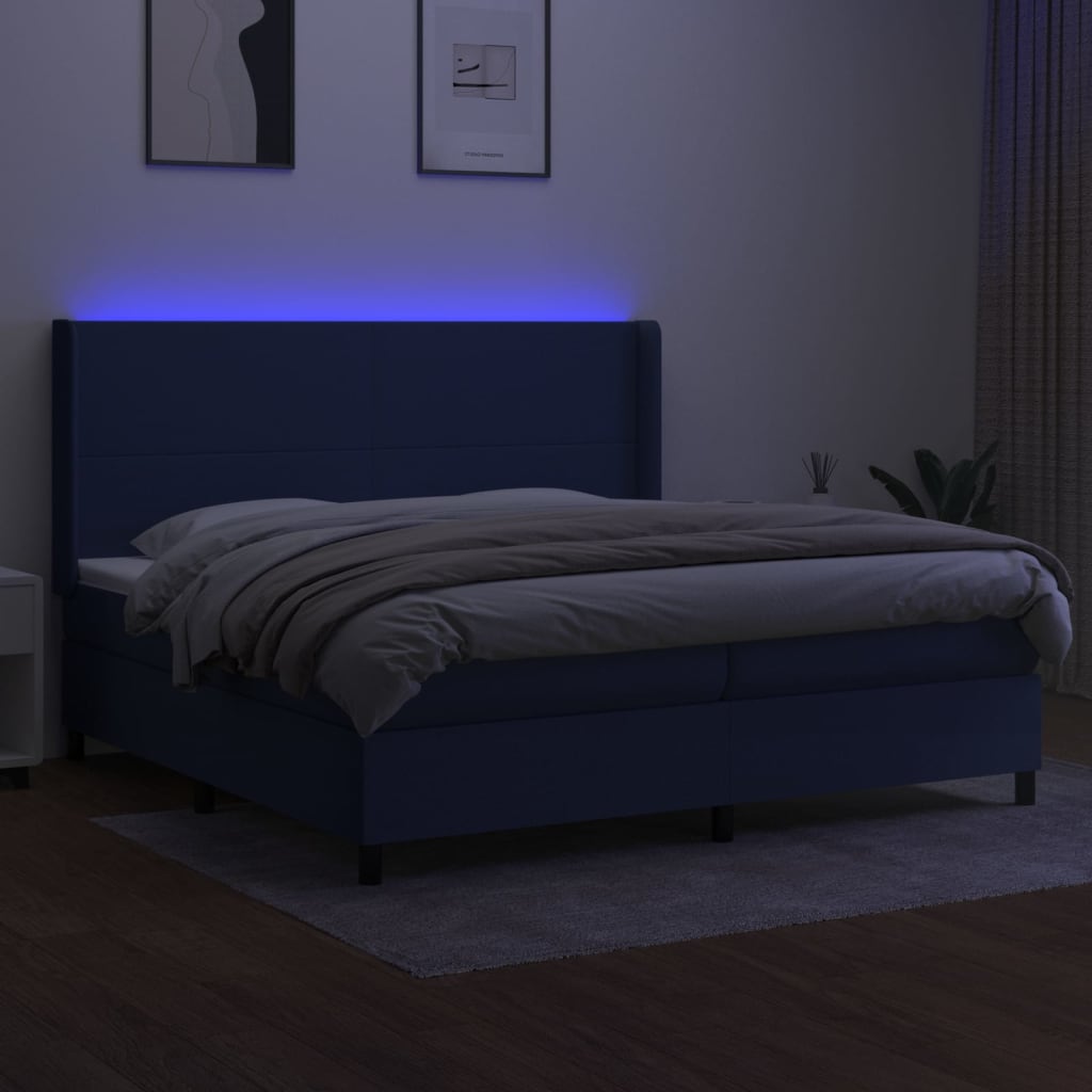 Letto a Molle Materasso e LED Blu 200x200cm in Tessuto 3138187