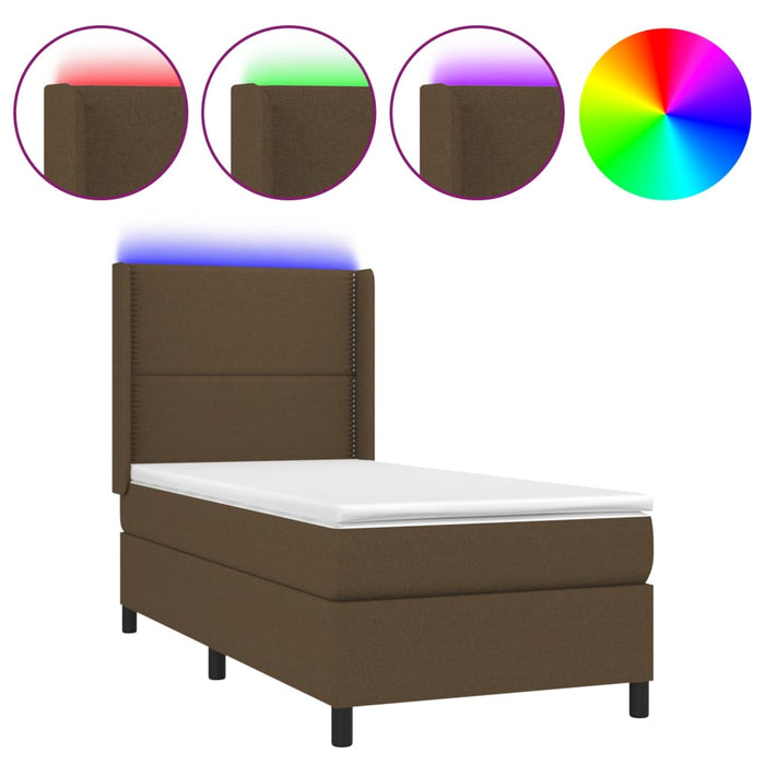 Letto a Molle Materasso e LED Marrone Scuro 80x200cm in Tessuto cod mxl 55935