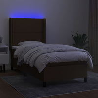 Letto a Molle Materasso e LED Marrone Scuro 80x200cm in Tessuto cod mxl 55935