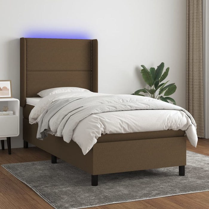 Letto a Molle Materasso e LED Marrone Scuro 80x200cm in Tessuto cod mxl 55935