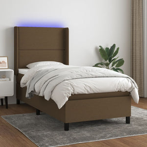 Letto a Molle Materasso e LED Marrone Scuro 90x190cm in Tessuto cod mxl 35497