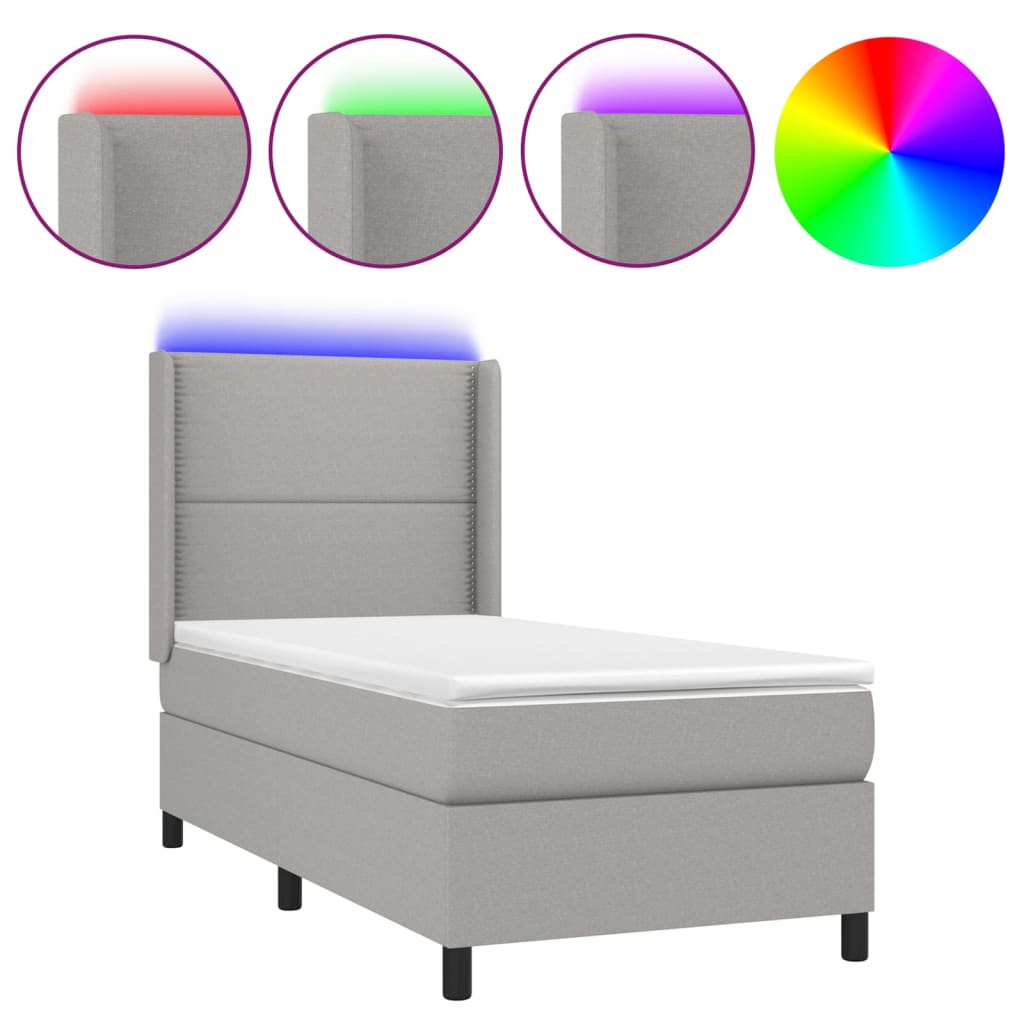 Letto a Molle Materasso e LED Grigio Chiaro 90x200 cm Tessuto cod mxl 41803