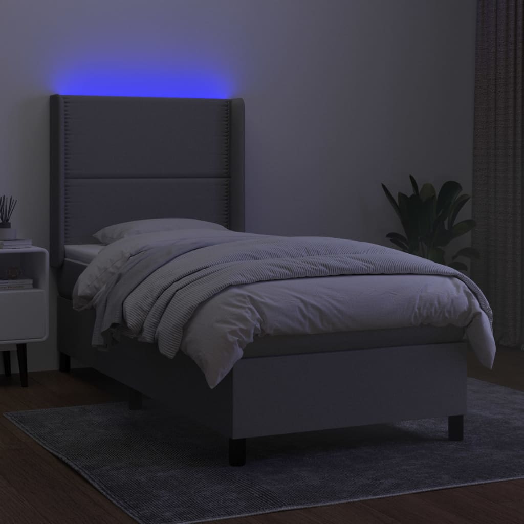 Letto a Molle Materasso e LED Grigio Chiaro 90x200 cm Tessuto cod mxl 41803