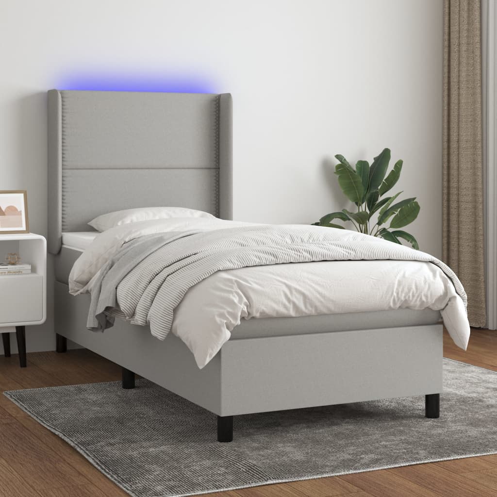 Letto a Molle Materasso e LED Grigio Chiaro 90x200 cm Tessuto cod mxl 41803