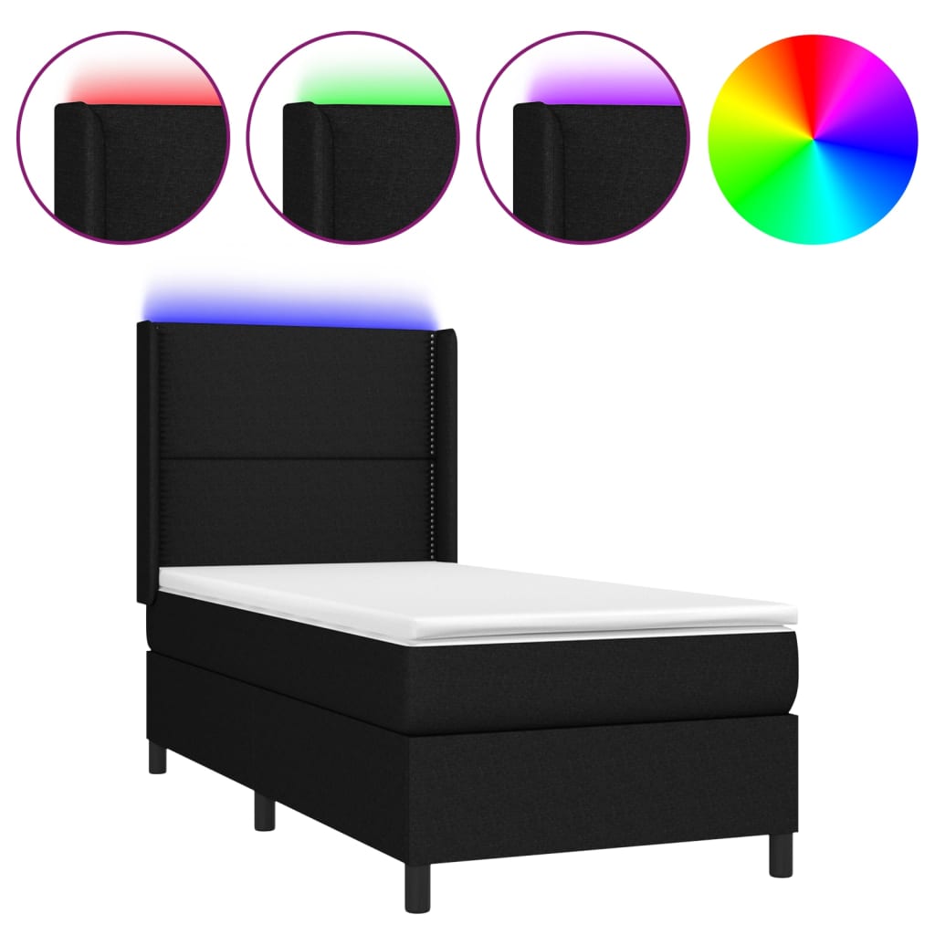 Letto a Molle con Materasso e LED Nero 100x200 cm in Tessutocod mxl 99302