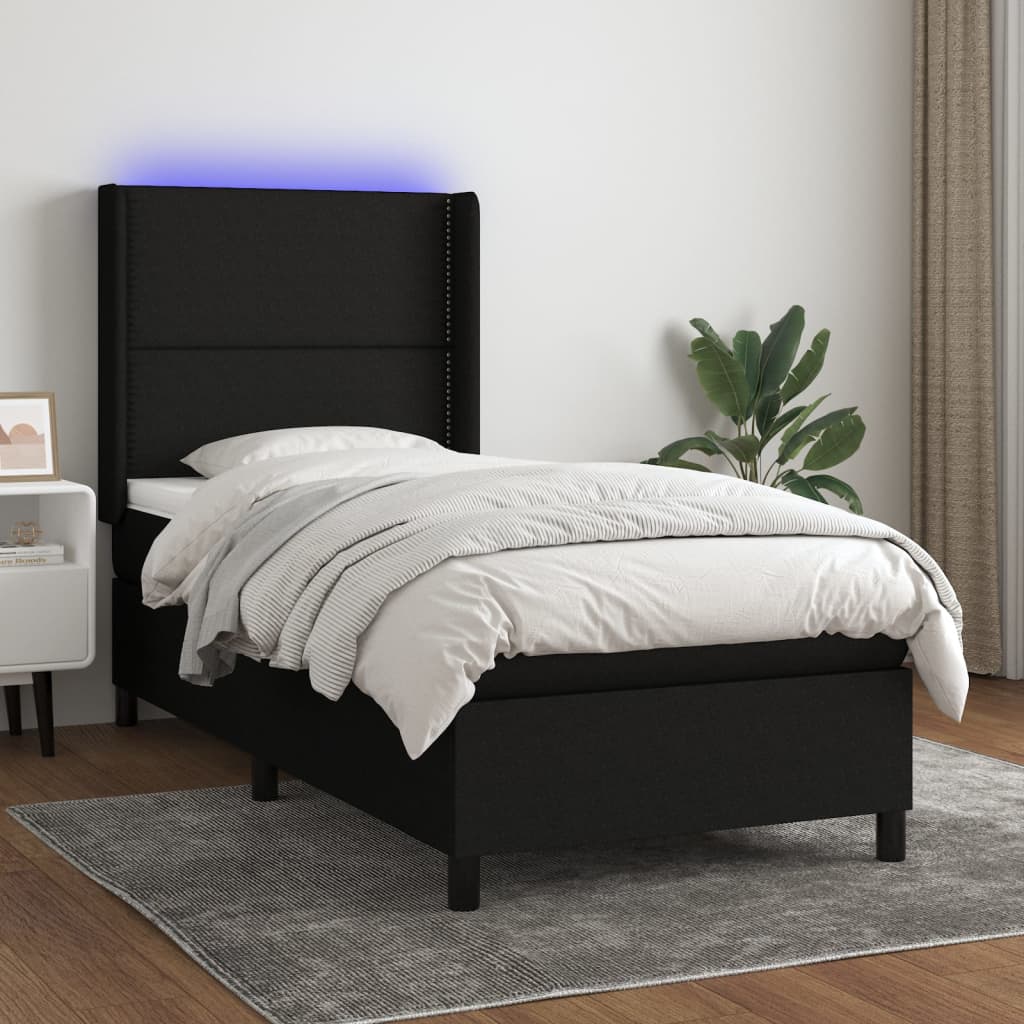 Letto a Molle con Materasso e LED Nero 100x200 cm in Tessuto 3138215