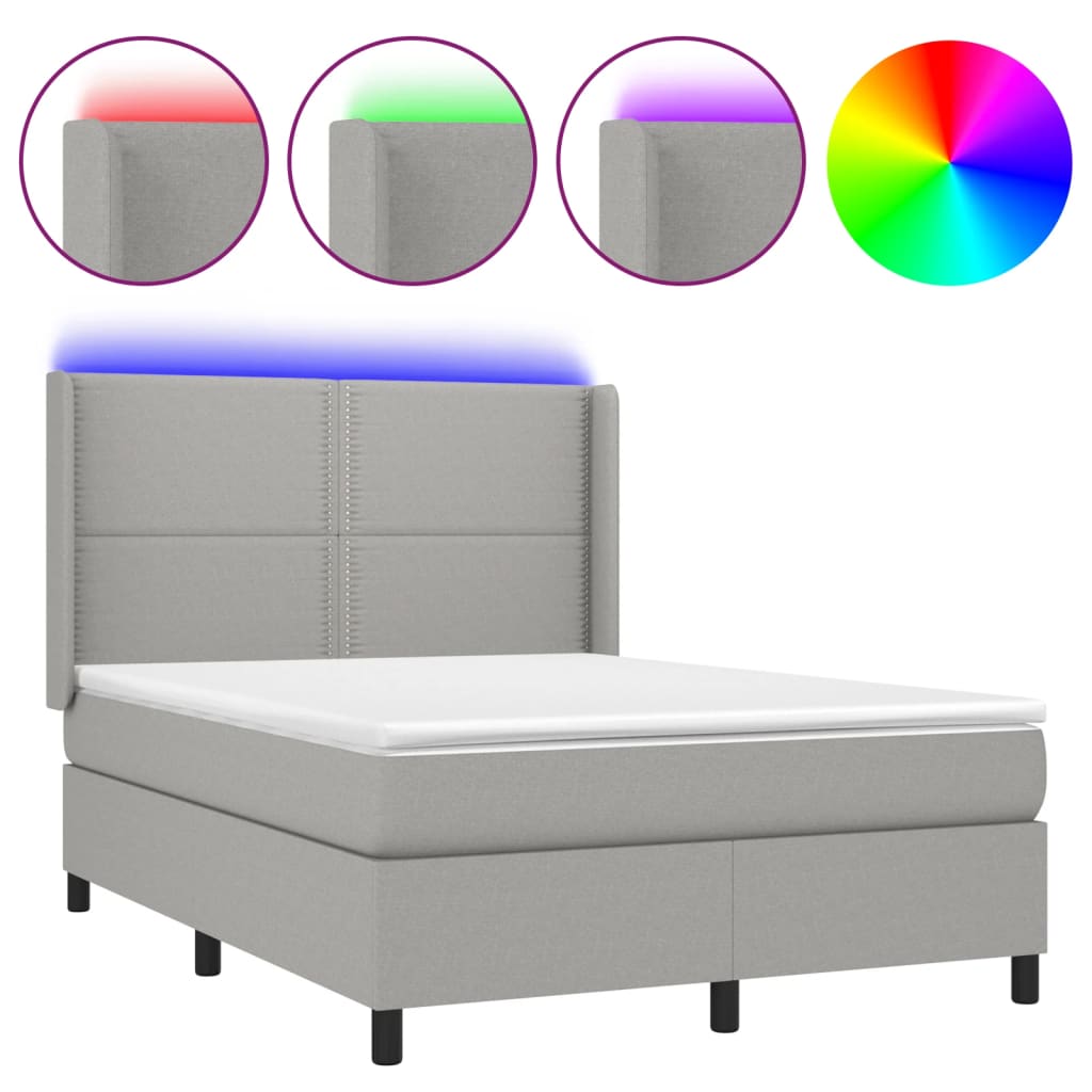 Letto a Molle Materasso e LED Grigio Chiaro 140x190 cm Tessuto 3138229