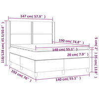 Letto a Molle Materasso e LED Grigio Chiaro 140x190 cm Tessuto 3138229