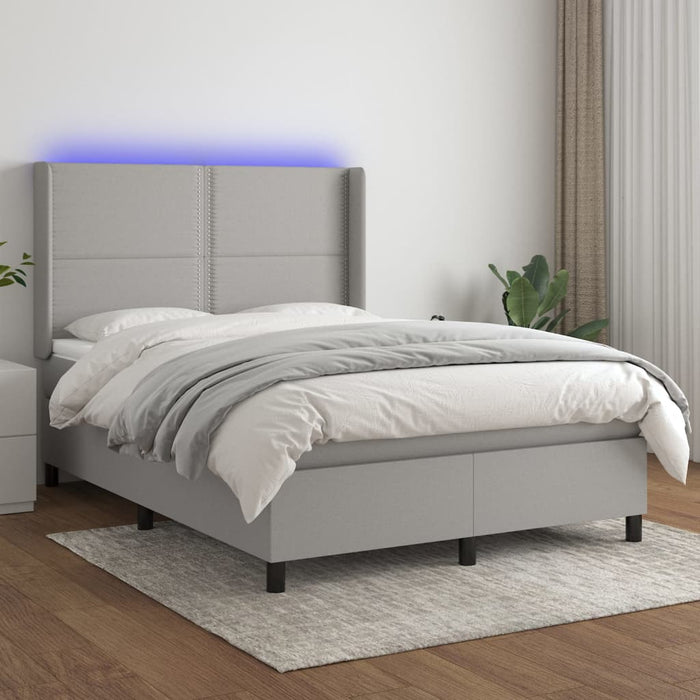 Letto a Molle Materasso e LED Grigio Chiaro 140x190 cm Tessuto 3138229