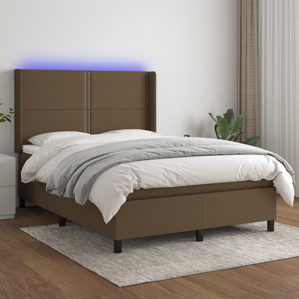 Letto a Molle Materasso e LED MarroneScuro 140x190cm in Tessuto 3138232